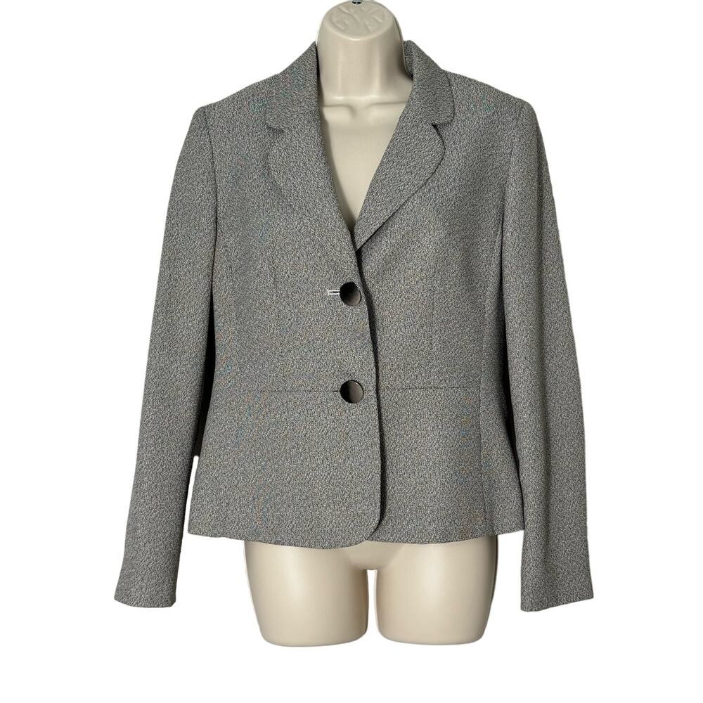 Le Suit Button Front Blazer Black and White Print Size 8